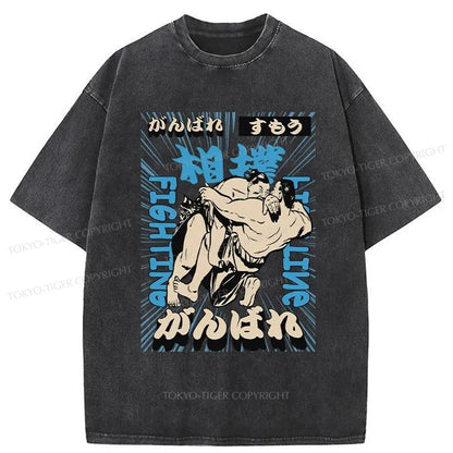 Tokyo-Tiger Sumo Fight Japanese Washed T-Shirt