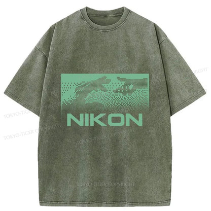 Tokyo-Tiger Nikon Pixel Art Washed T-Shirt