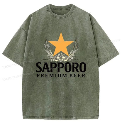 Tokyo-Tiger Sapporo Beer Logo Japanese Washed T-Shirt