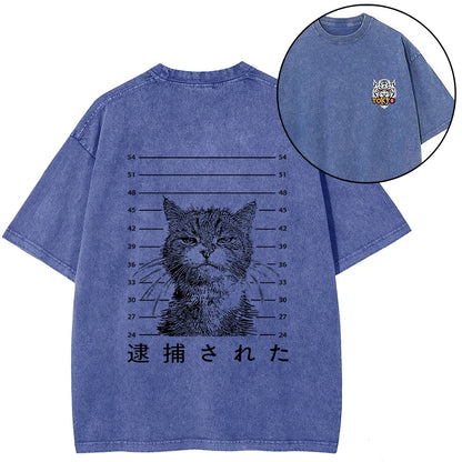 Tokyo-Tiger Cat That Was Arrested Front Back Washed T-Shirt