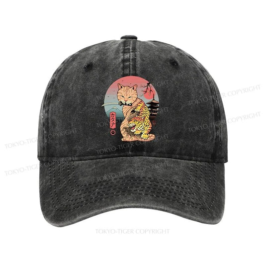 Tokyo-Tiger Katana Cat Tattoo Washed Cap