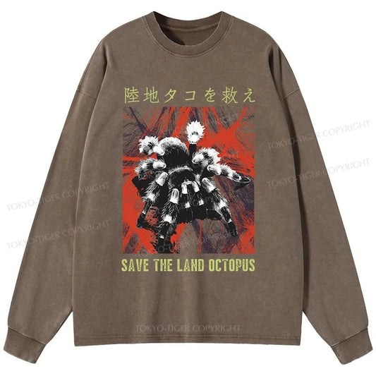 Tokyo-Tiger Real Scary Spiders Washed Long Sleeve T-Shirt