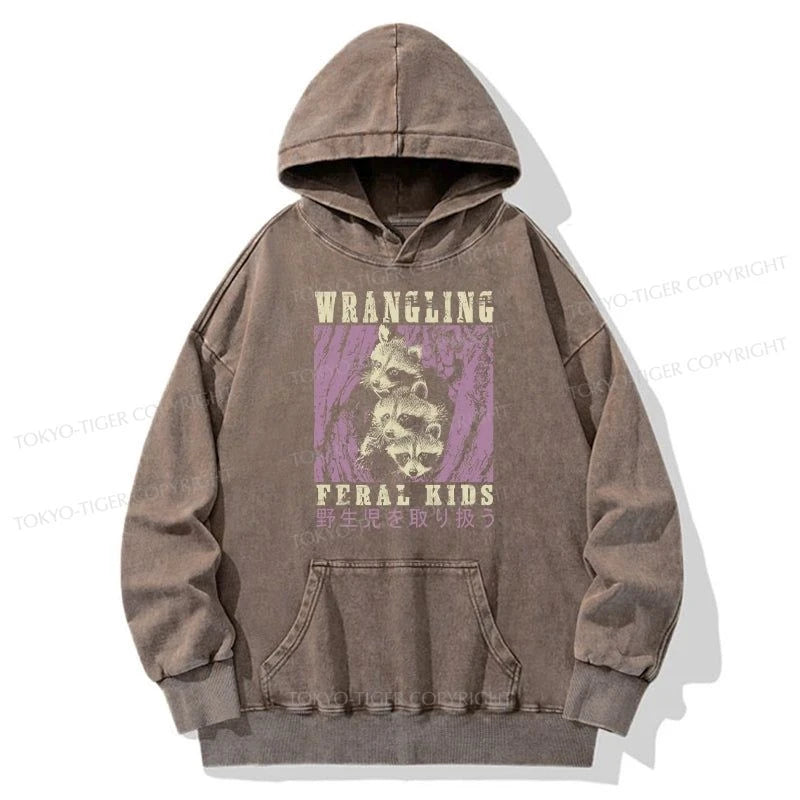 Tokyo-Tiger Wrangling Feral Raccoon Kids Washed Hoodie