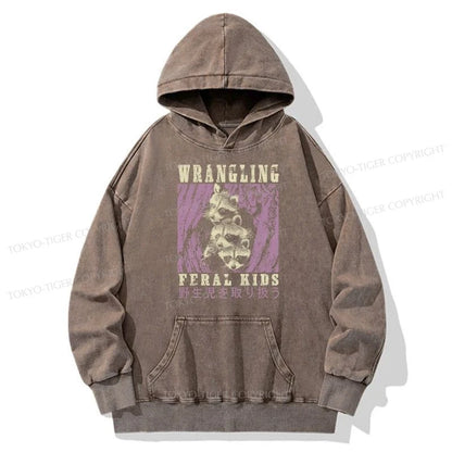 Tokyo-Tiger Wrangling Feral Raccoon Kids Washed Hoodie