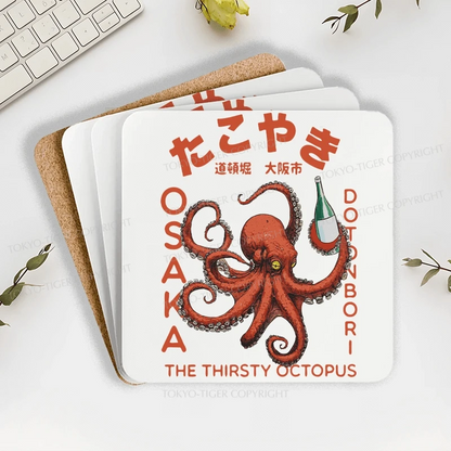 Tokyo-Tiger Octopus Drinks Soju Coaster