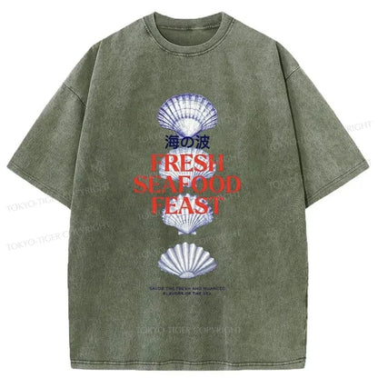 Tokyo-Tiger Fresh Seafood Feast Washed T-Shirt