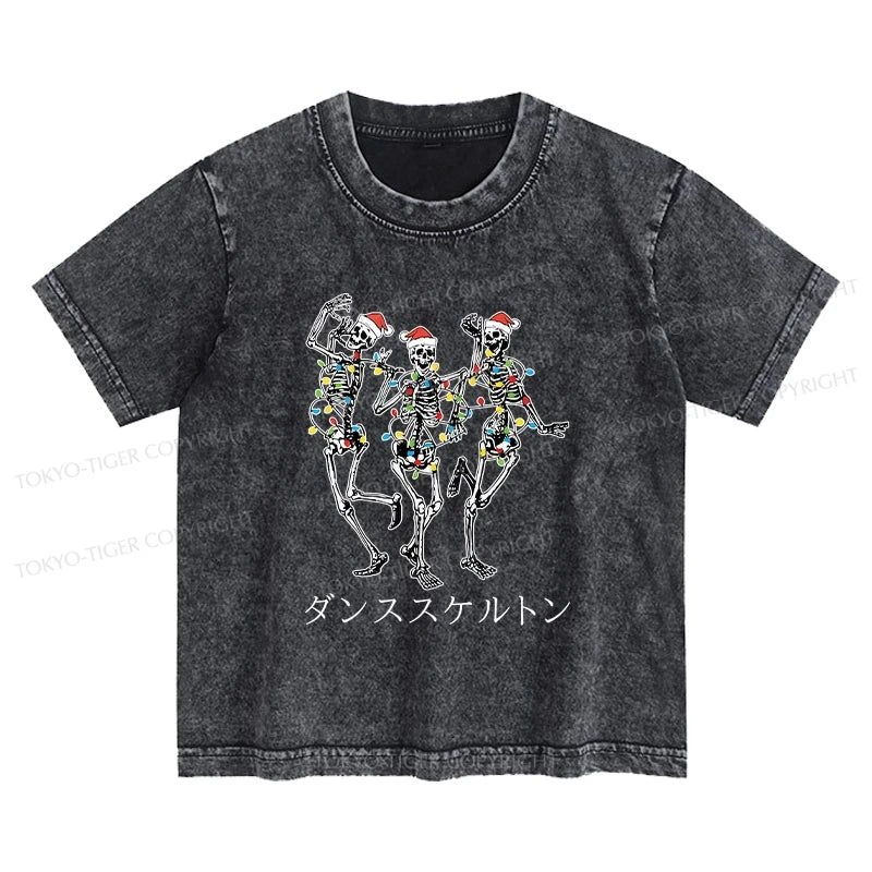 Tokyo-Tiger Skeleton Dancing Christmas Kids Washed T-Shirt