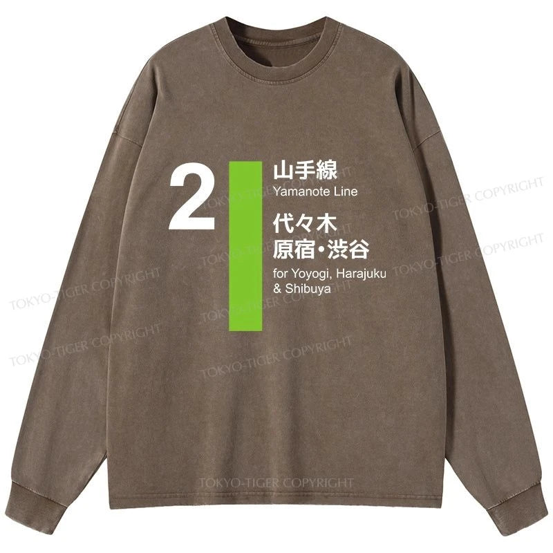 Tokyo-Tiger Yamanote Line Shibuya And Harajuku Washed Long Sleeve T-Shirt