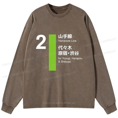 Tokyo-Tiger Yamanote Line Shibuya And Harajuku Washed Long Sleeve T-Shirt