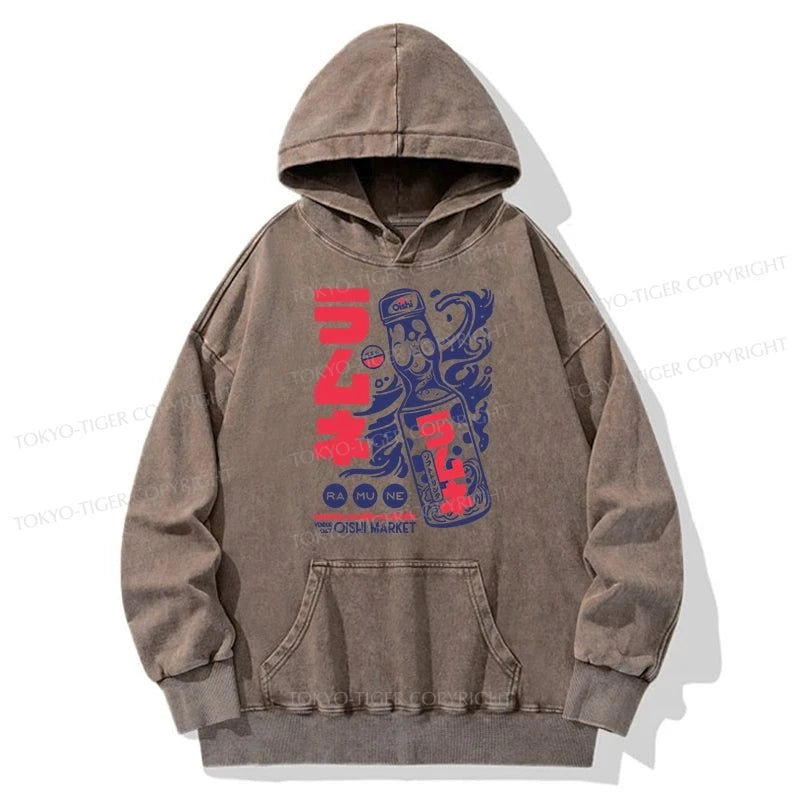 Tokyo-Tiger Ramune Print Japanese Washed Hoodie