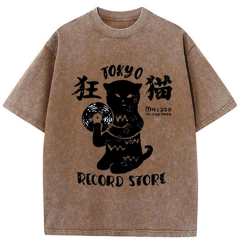 Tokyo-Tiger Tokyo Record Store Cat CD Washed T-Shirt