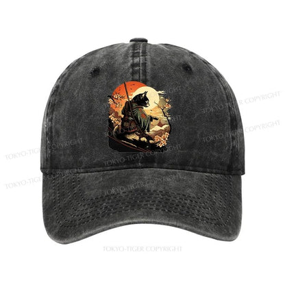 Tokyo-Tiger Cat Ninja Ukiyo-e Anime Style Samurai Washed Cap