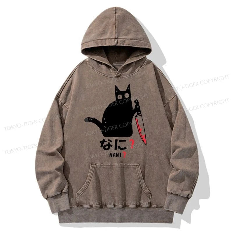 Tokyo-Tiger A Puzzled Cat Holding A Knife Washed Hoodie