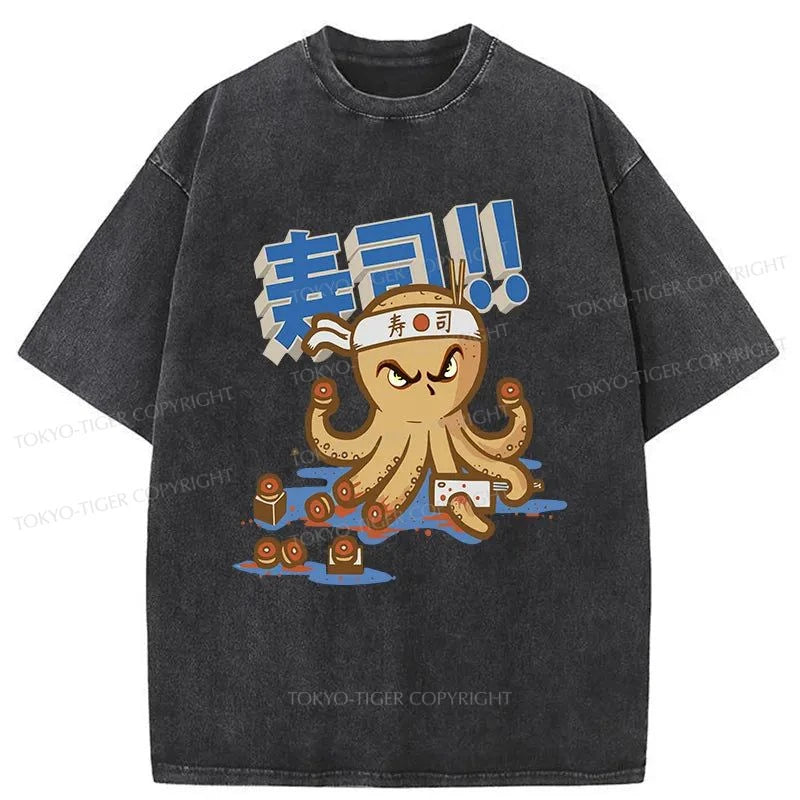 Tokyo-Tiger Sushi Octopus Washed T-Shirt