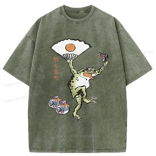 Tokyo-Tiger Dancing Frog Japanese Washed T-Shirt