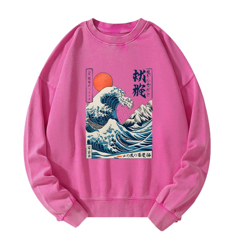 Tokyo-Tiger Ukiyo-e Ocean Waves Japan Washed Sweatshirt