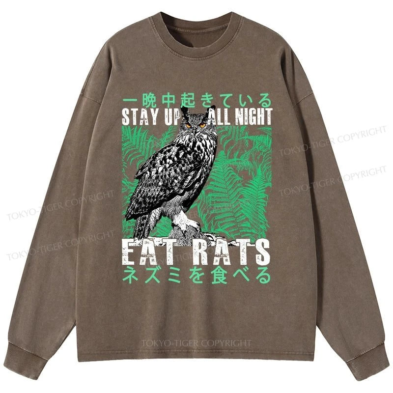 Tokyo-Tiger Owls Prey On Rats At Night Washed Long Sleeve T-Shirt