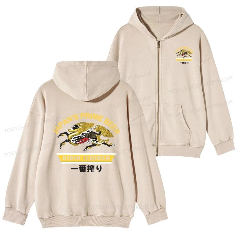 Tokyo-Tiger Kirin Ichiban Beer Logo Japanese Washed Zip Hoodie