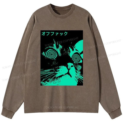 Tokyo-Tiger Cool Cat Japanese Washed Long Sleeve T-Shirt