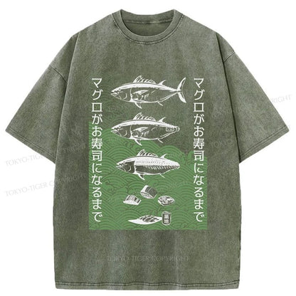 Tokyo-Tiger How Tuna Becomes Sushi Washed T-Shirt