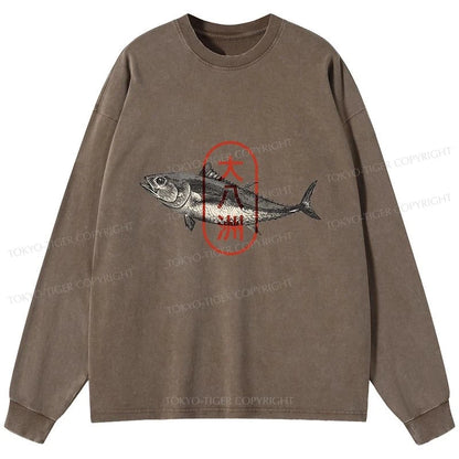 Tokyo-Tiger Oyashima Sushi Logo Washed Long Sleeve T-Shirt