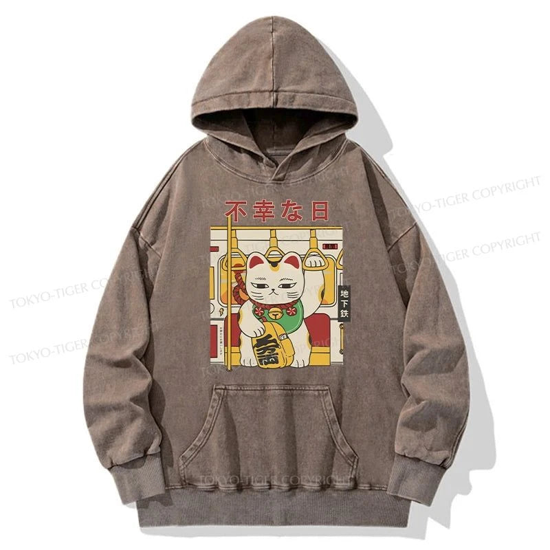 Tokyo-Tiger Lucky Cat Who Doesn't Want To Work Washed Hoodie