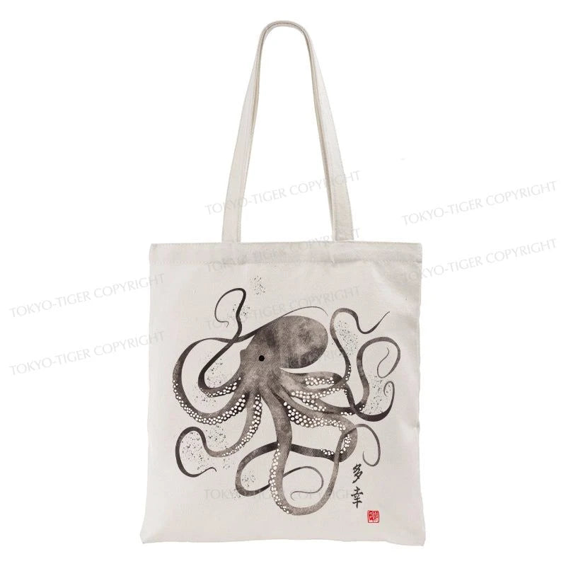 Tokyo-Tiger Octopus Japanese Calligraphy Tote Bag