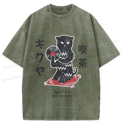 Tokyo-Tiger Vintage Black Cat Japanese Washed T-Shirt