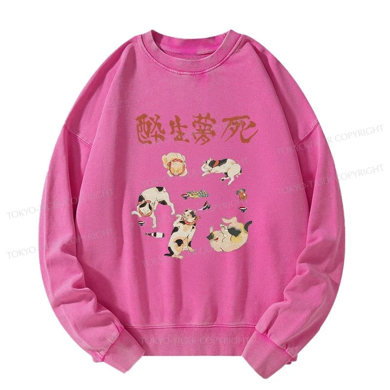 Tokyo-Tiger Drunken Cats Washed Sweatshirt