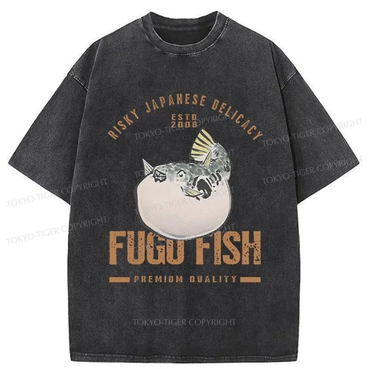 Tokyo-Tiger Fugu Fish Japanese Washed T-Shirt