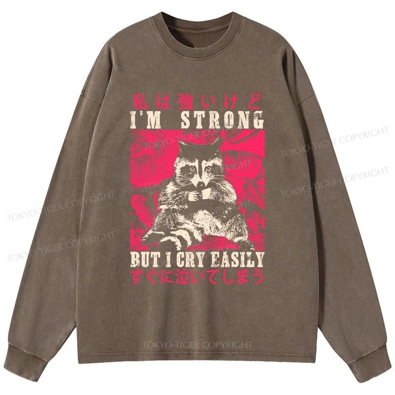 Tokyo-Tiger I Am Strong Raccoon Washed Long Sleeve T-Shirt