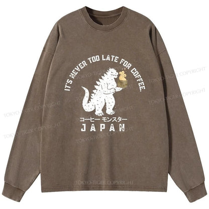 Tokyo-Tiger It Is Never Too Late For Coffee Washed Long Sleeve T-Shirt