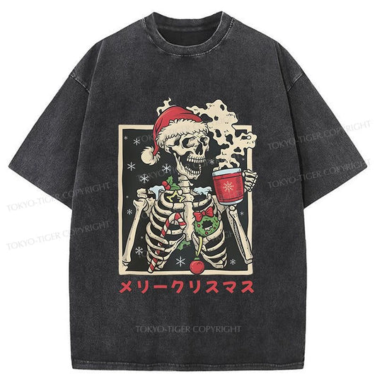 Tokyo-Tiger Skeleton Christmas Japanese Washed T-Shirt