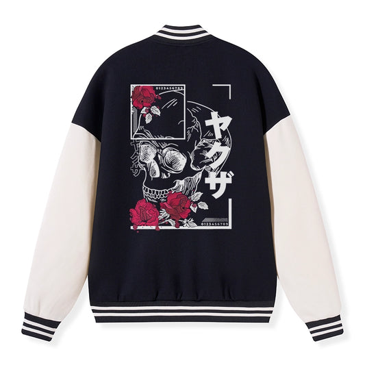 Tokyo-Tiger Skull Roses Japanese Aesthetic Embroidery Varsity Jacket