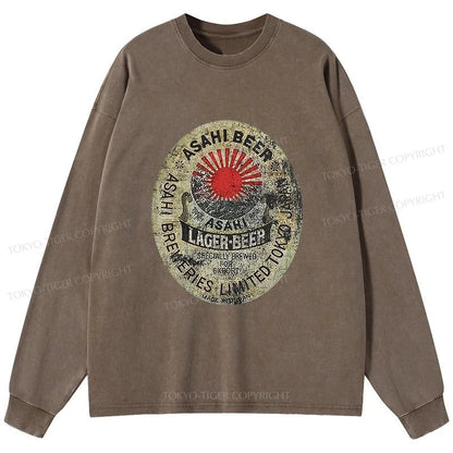 Tokyo-Tiger ASAHI BEER Japanese Washed Long Sleeve T-Shirt