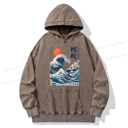 Tokyo-Tiger Ukiyo-e Ocean Waves Japan Washed Hoodie