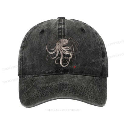 Tokyo-Tiger Octopus Japanese Calligraphy Washed Cap