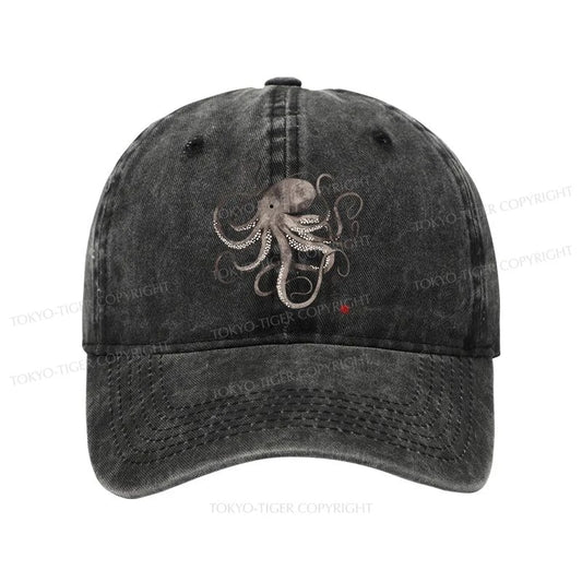 Tokyo-Tiger Octopus Japanese Calligraphy Washed Cap