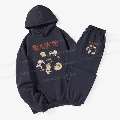 Tokyo-Tiger Drunken Cats Fleece Lined Hoodie Set