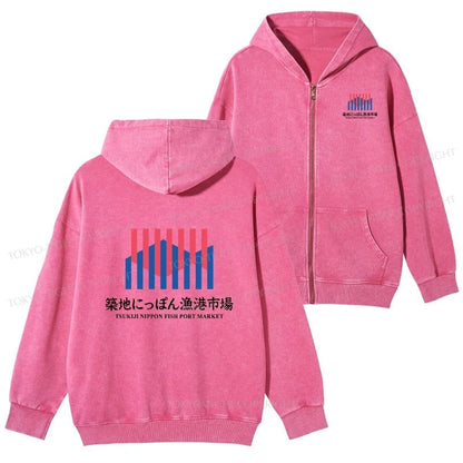 Tokyo-Tiger Tsukiji Nippon Fish Port Market Washed Zip Hoodie