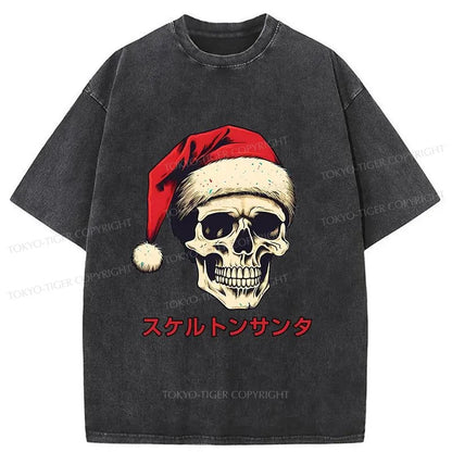 Tokyo-Tiger Skeleton Santa Claus Japanese Washed T-Shirt