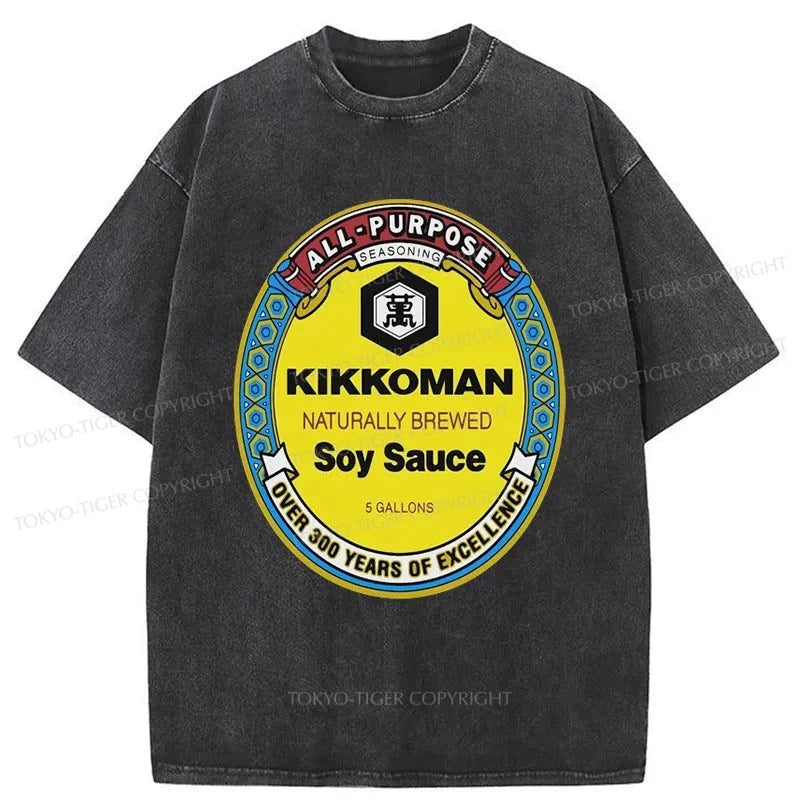 Tokyo-Tiger Kikkoman Soy Sauce Logo Washed T-Shirt