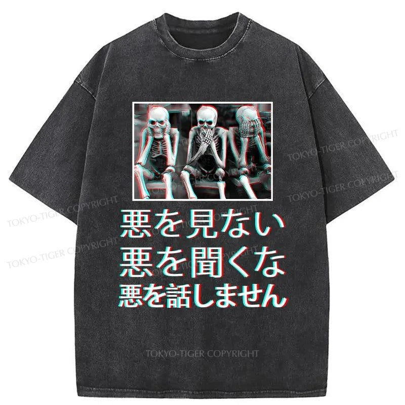 Tokyo-Tiger Three Decadent Skulls Washed T-Shirt