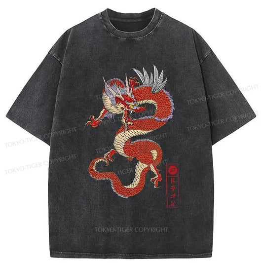 Tokyo-Tiger Japanese Traditional Dragon Washed T-Shirt