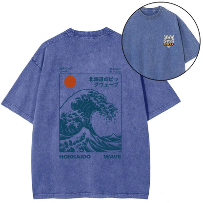 Tokyo-Tiger Hokkaido Wave Japan Front Back Washed T-Shirt