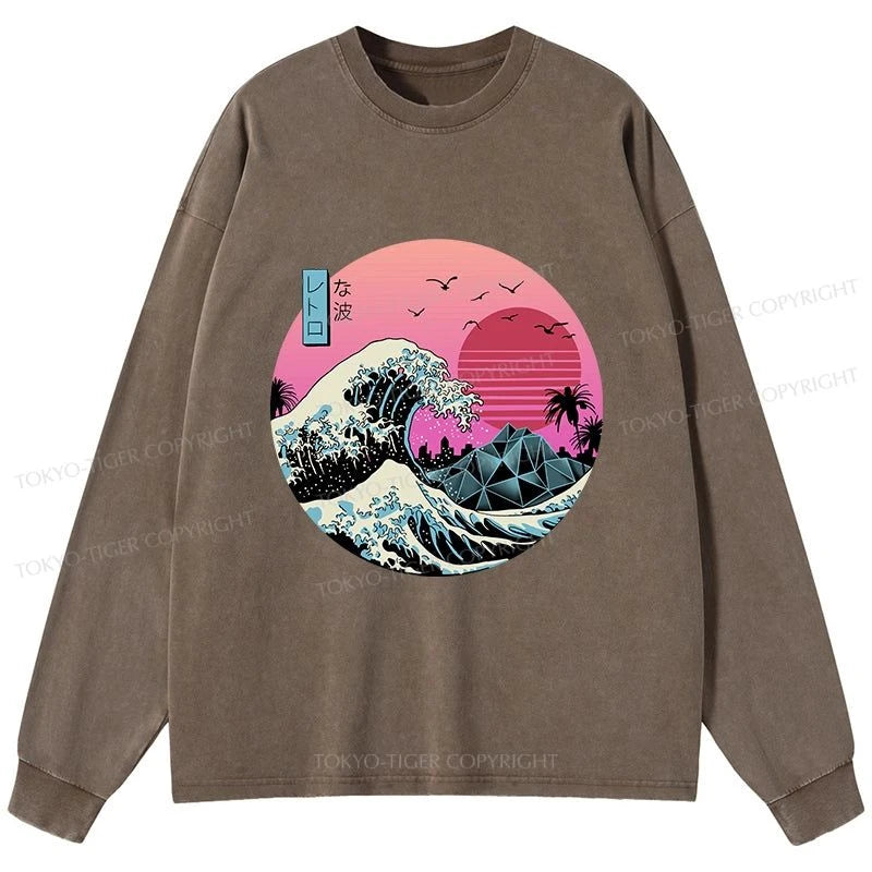 Tokyo-Tiger Japanese The Great Retro Wave Washed Long Sleeve T-Shirt