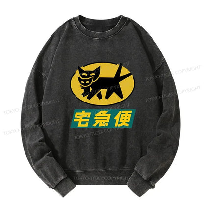 Tokyo-Tiger Black Cat Quick Transport Washed Sweatshirt