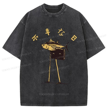 Tokyo-Tiger Unlucky Fish Japanese Washed T-Shirt