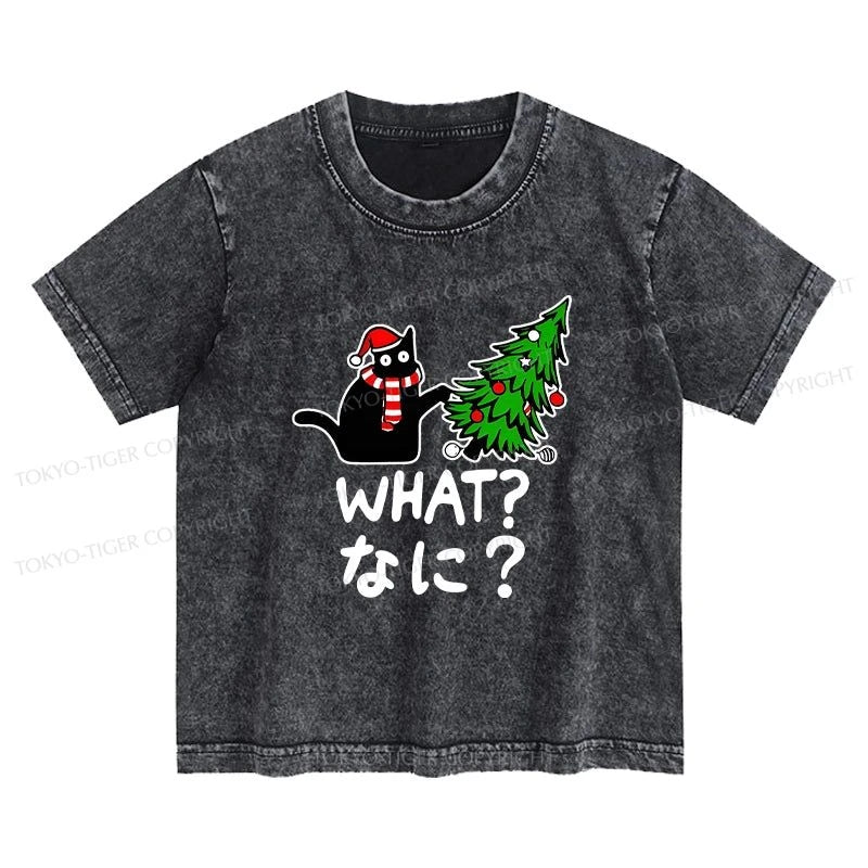 Tokyo-Tiger Naughty Cat Christmas Kids Washed T-Shirt