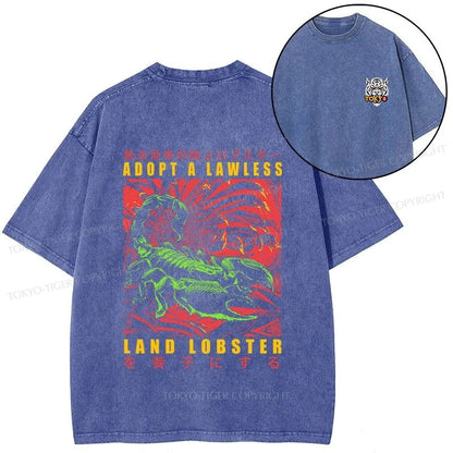 Tokyo-Tiger Adopting A Land Lobster Japanese Front Back Washed T-Shirt